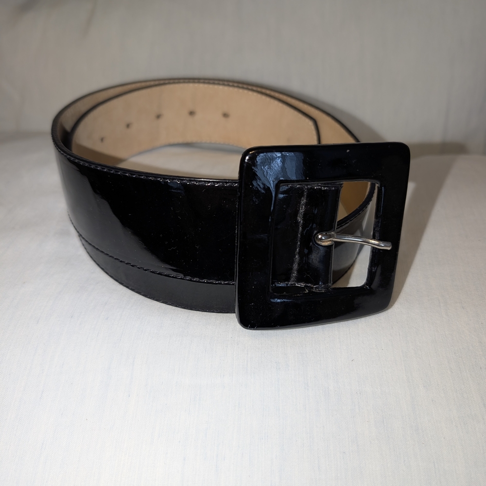 Leatherock Glossy Black Belt with Square Buckle